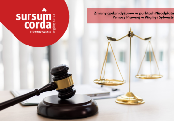 Zmiany godzin dyżurów w punktach Nieodpłatnej Pomocy Prawnej w Wigilię i Sylwestra