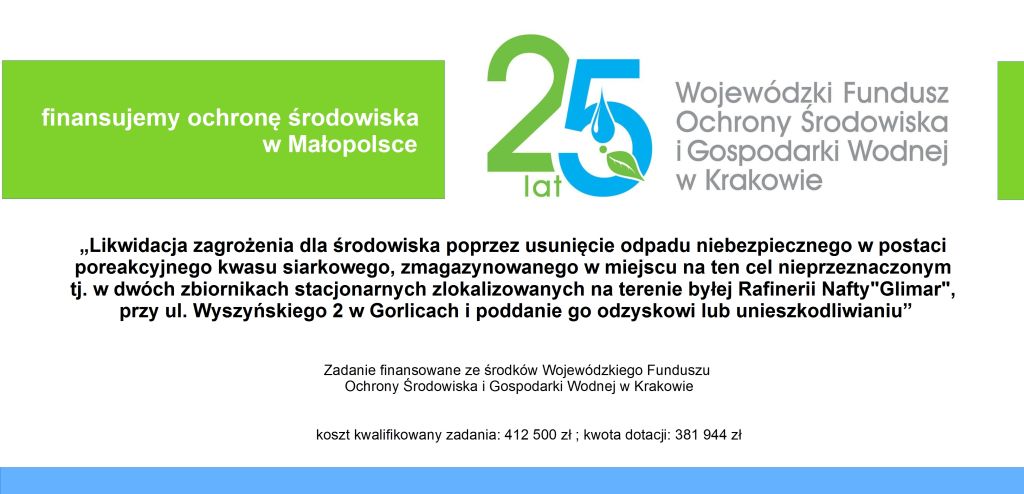 Realizujemy zadanie finansowane ze środków Wojewódzkiego Funduszu Ochrony Środowiska i Gospodarki Wodnej w Krakowie