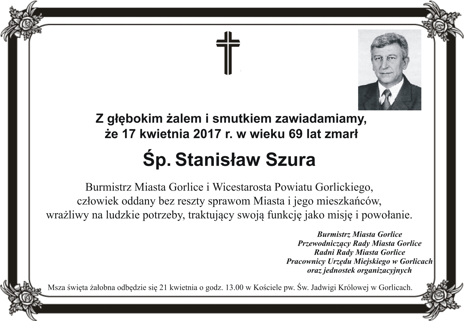 Pożegnanie Burmistrza Gorlic Stanisława Szury