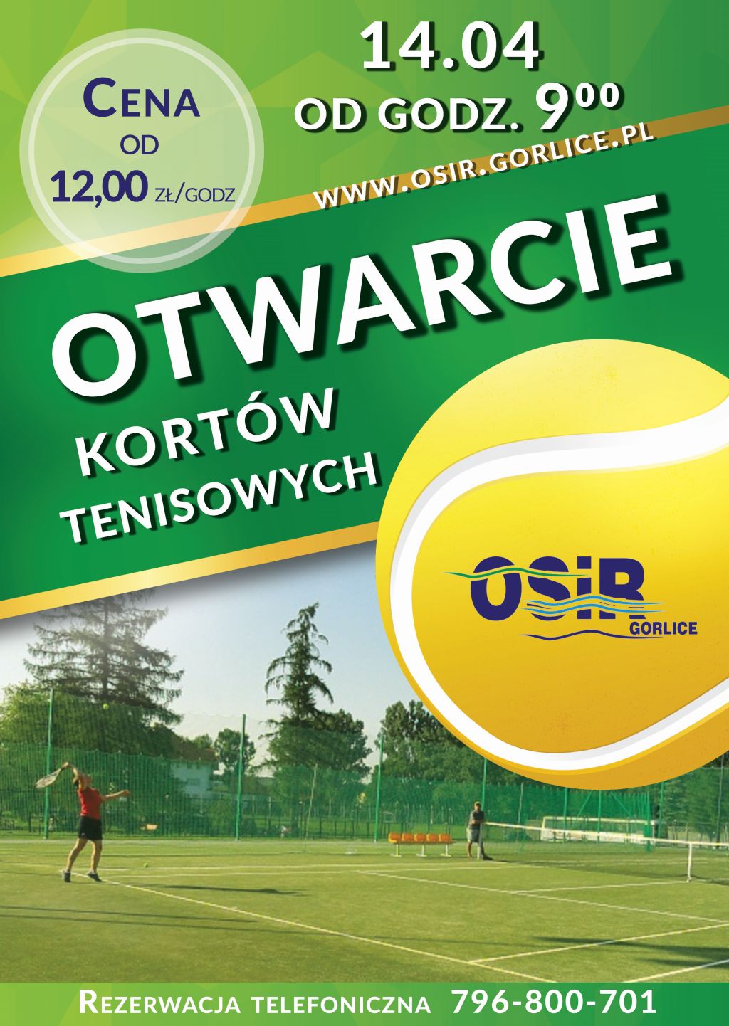 W sobotę otwarcie kortów tenisowych!