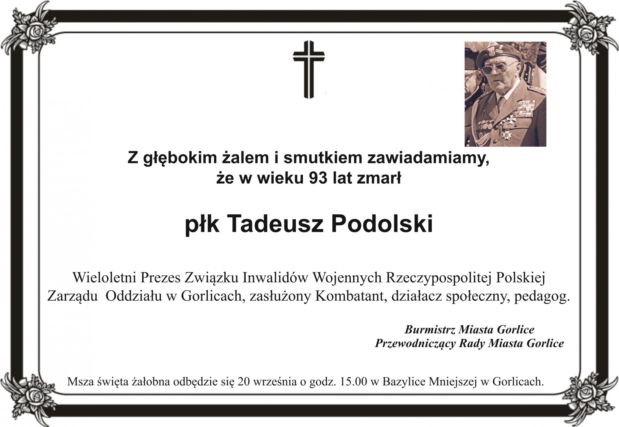 Zmarł płk Tadeusz Podolski