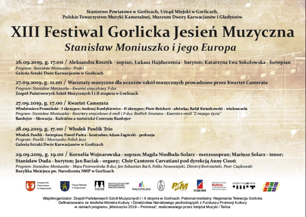 XIII Festiwal Gorlicka Jesień Muzyczna - Stanisław Moniuszko i Jego Europa