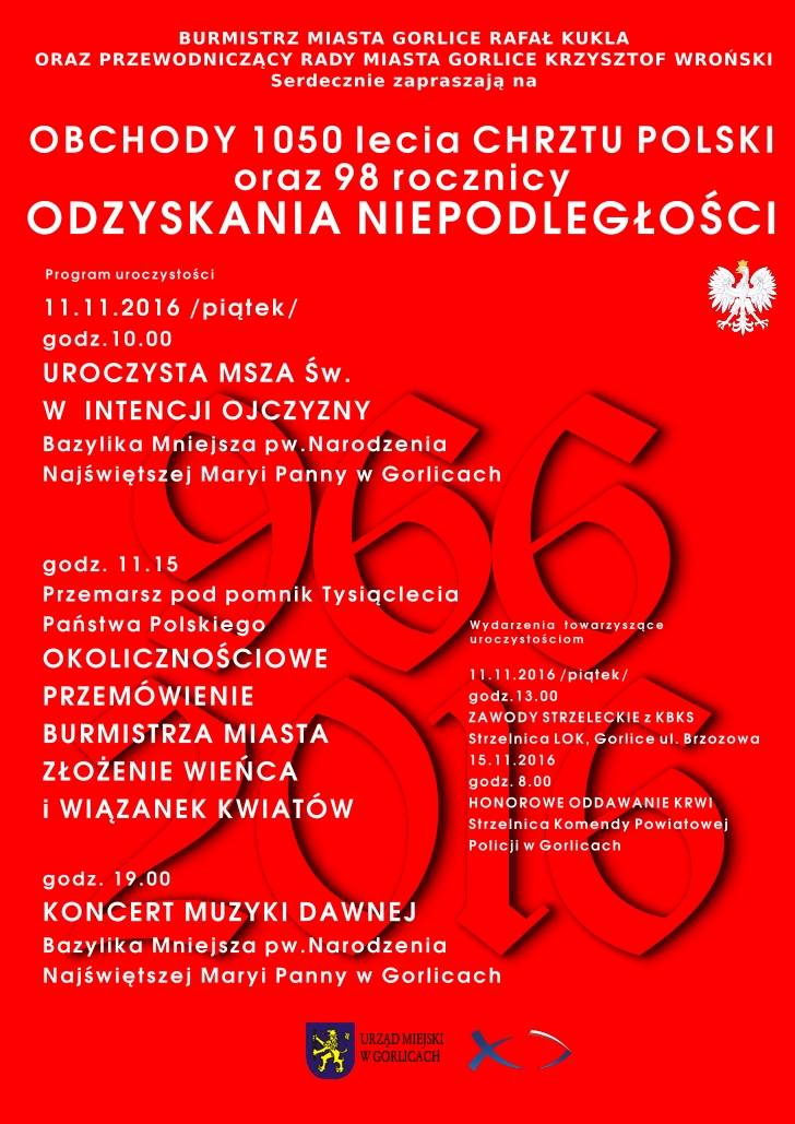 1050-lecie Chrztu Polski i 98. rocznica Odzyskania Niepodległości przez Polskę