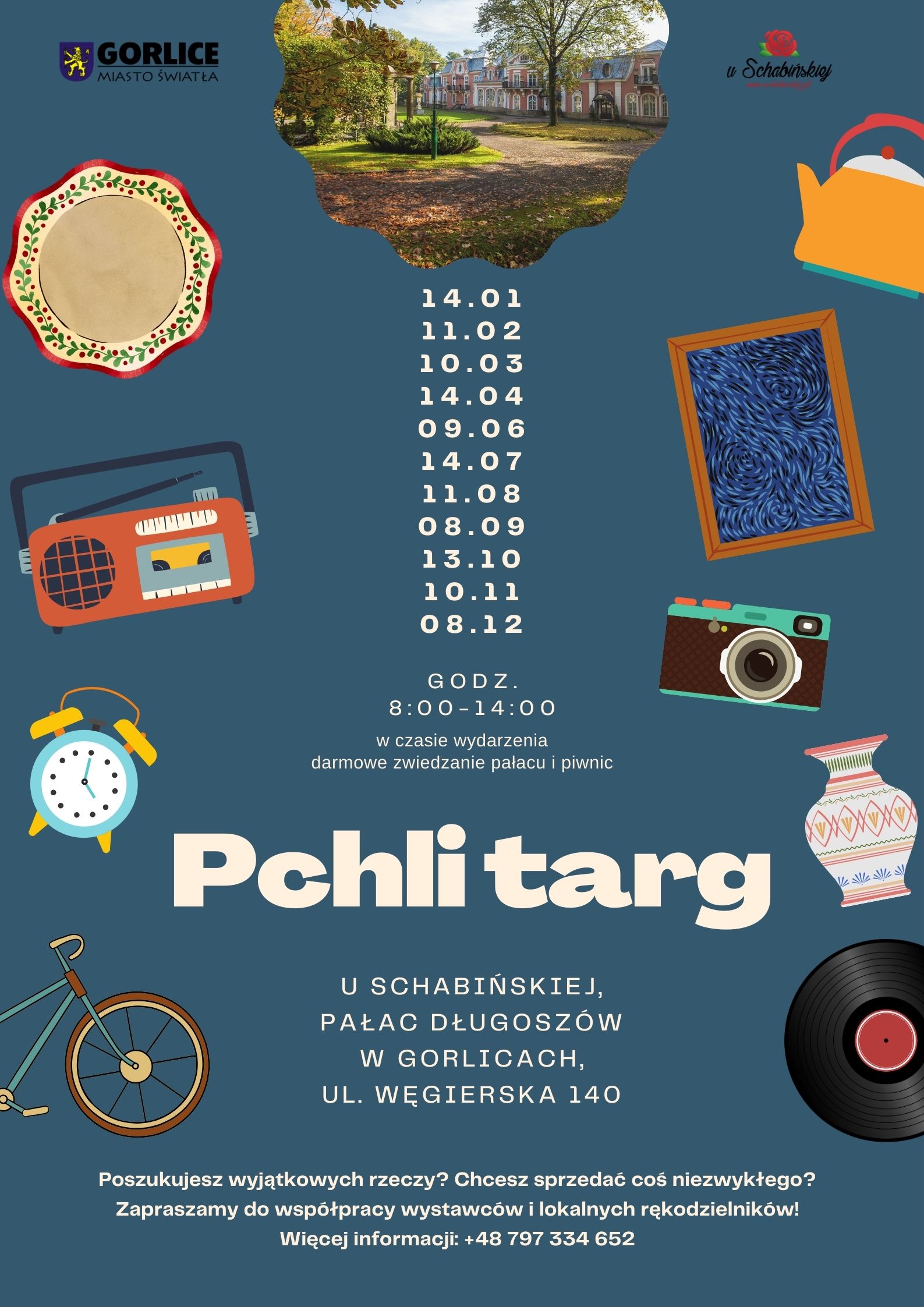 Plakat z terminami kolejnych pchlich targów.