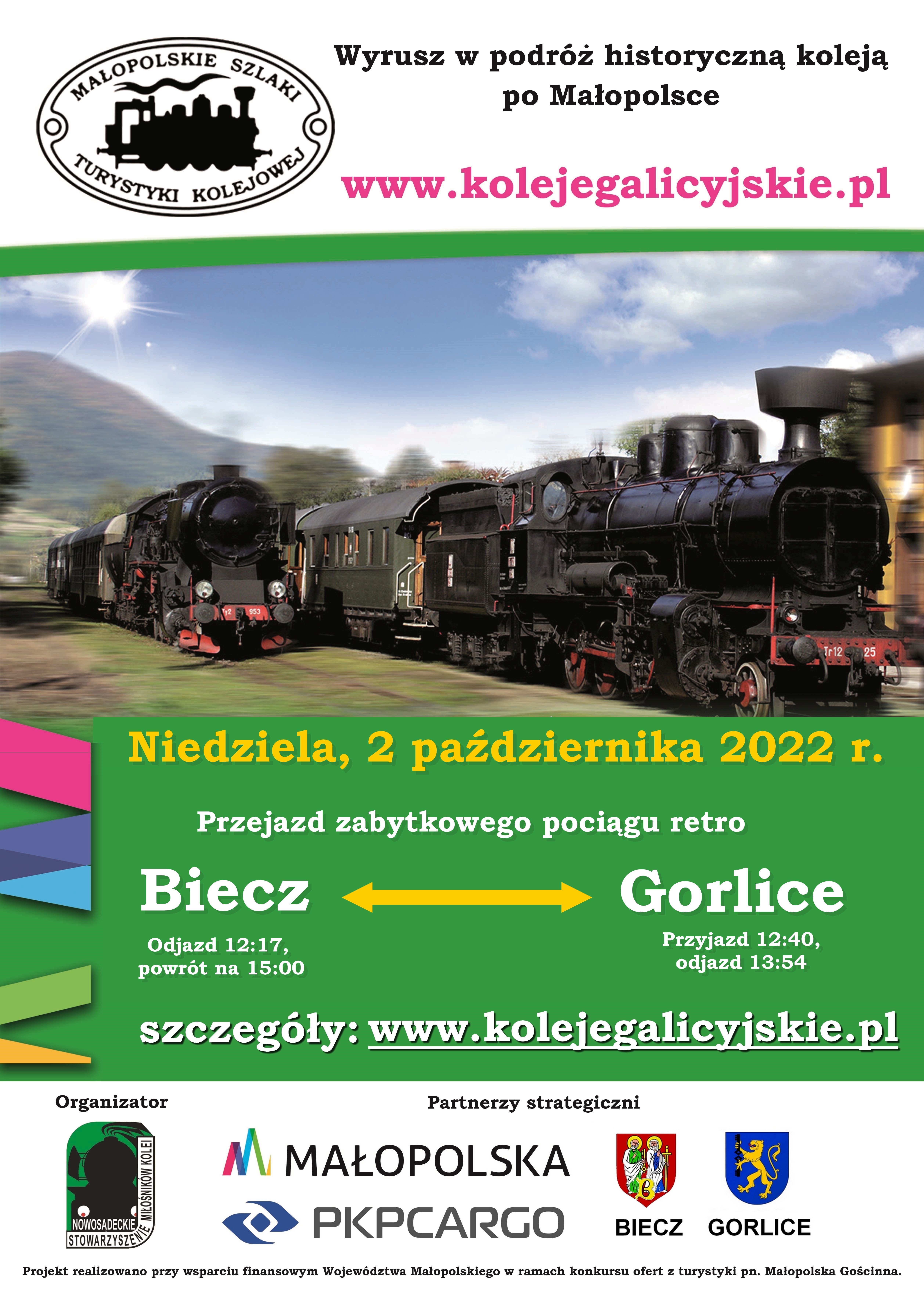 Plakat z rozkładem jazdy pociągów.