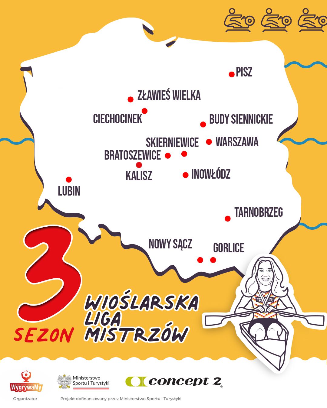 Mapa Polski z zaznaczonymi Gorlicami i innymi miasta biorącymi udział w wydarzeniu.