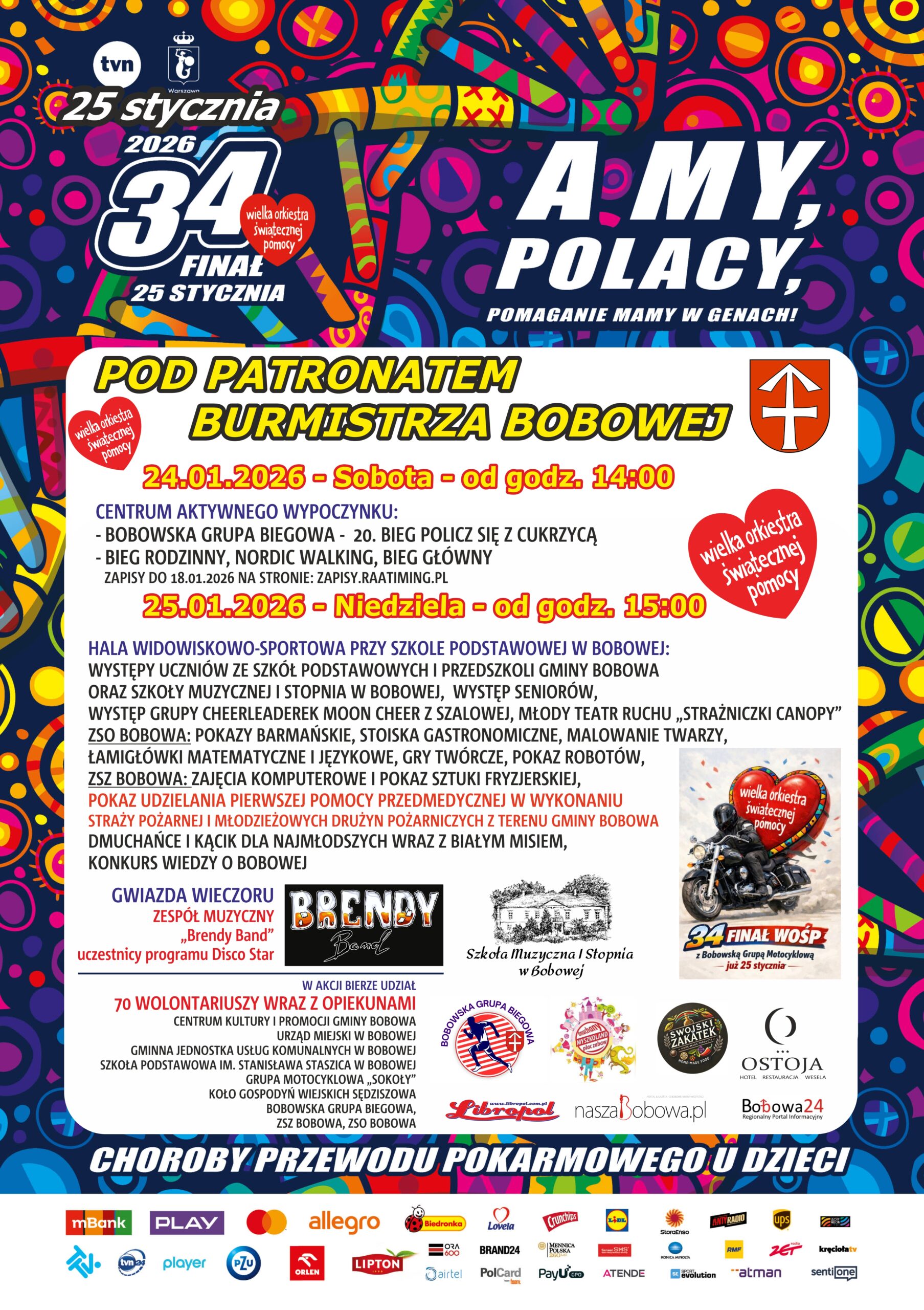 Plakat z programem WOŚP w Bobowej.