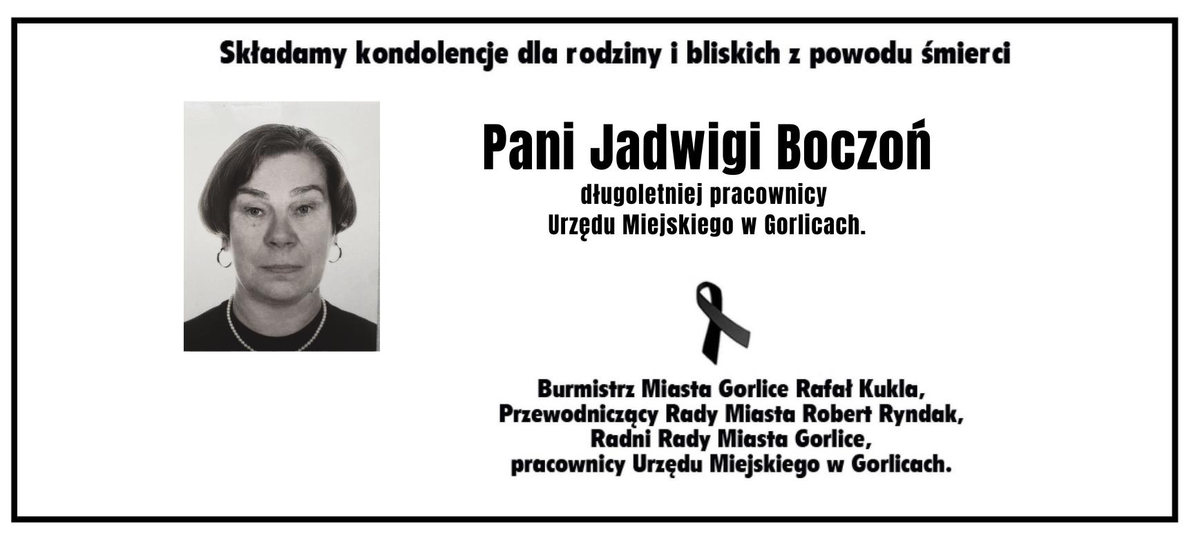 Nekrolog z czarno-białym zdjęciem.