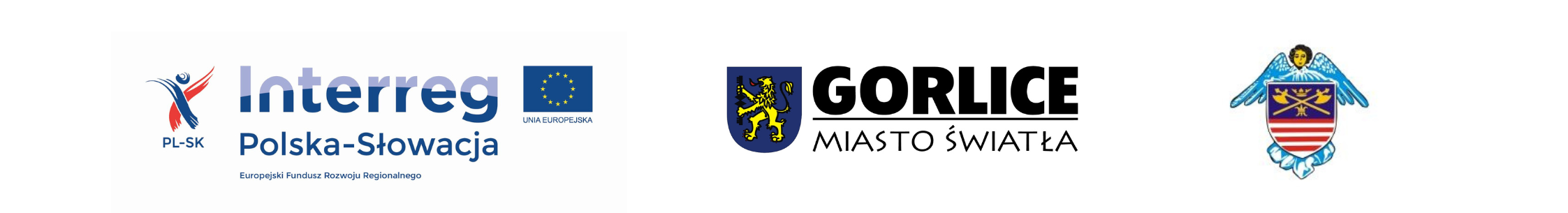 Logotypy programu Interreg, miasto Gorlice i Bardejowa.