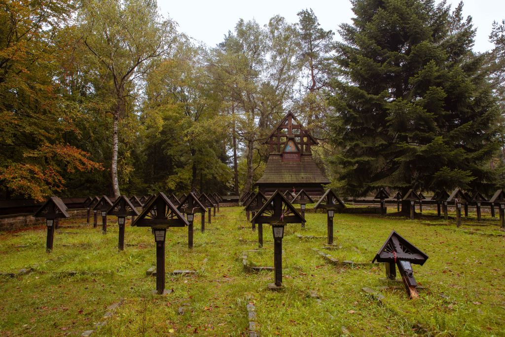 Widok na Cmentarz nr 60 na Przełęczy Małastowskiej.