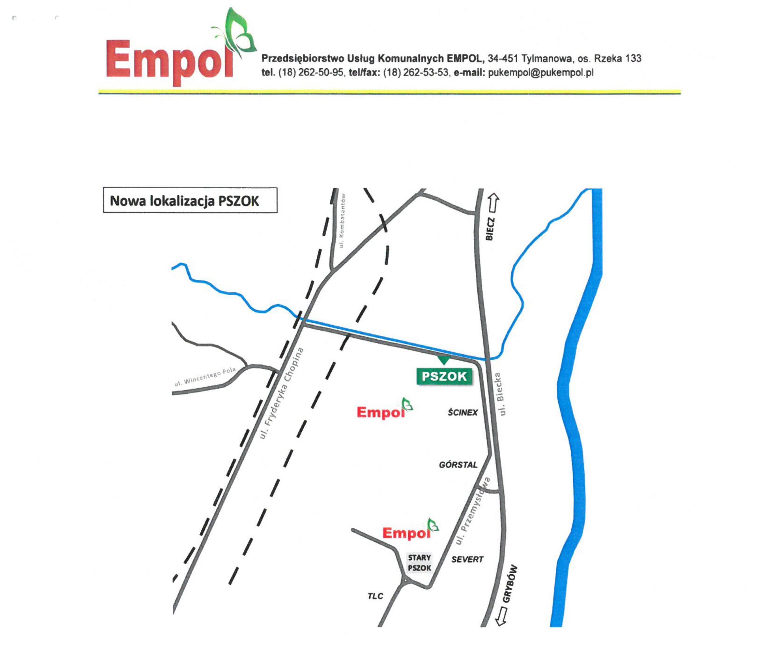 Mapa z nową siedzibą Pszoku.