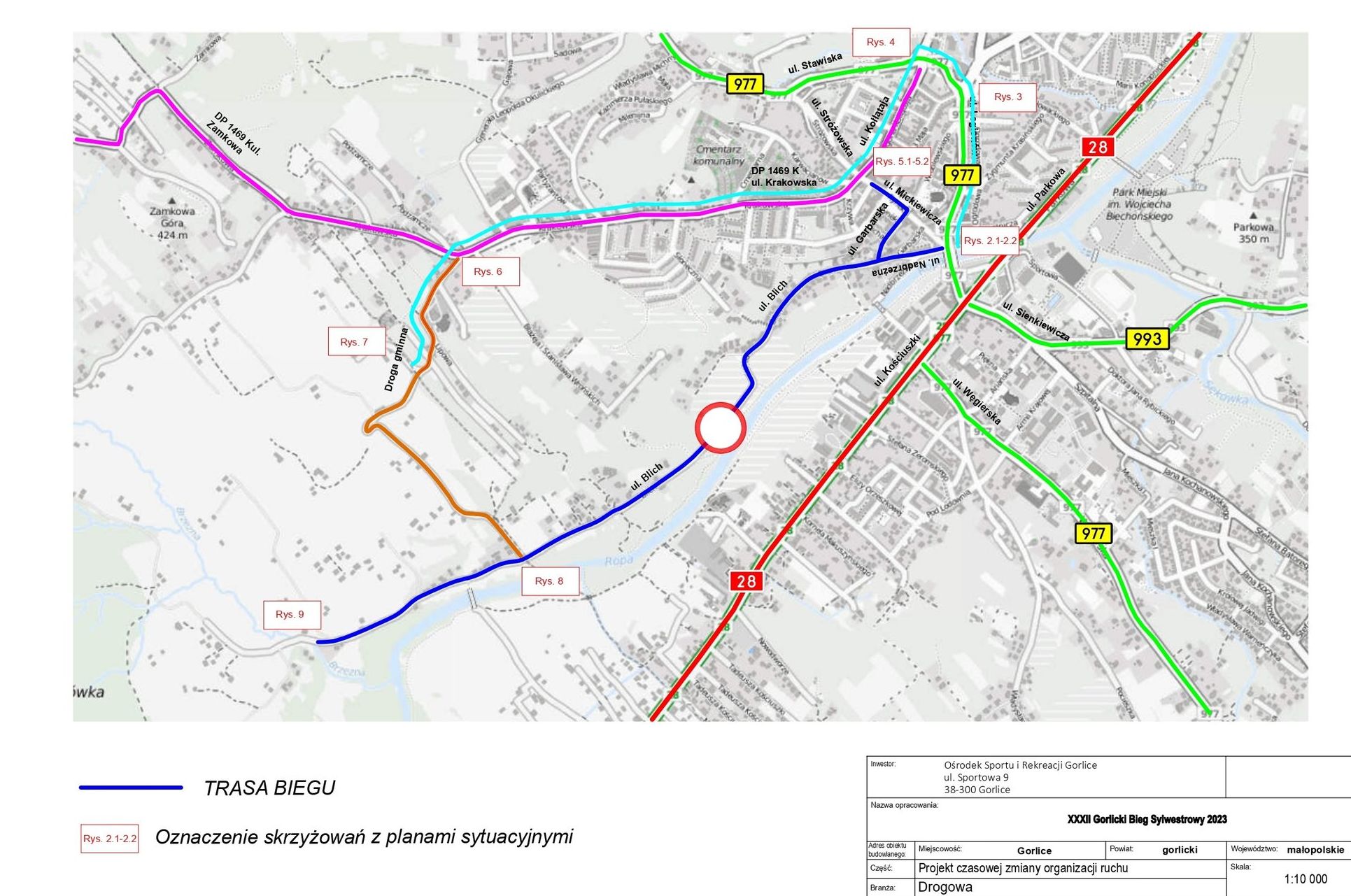 Mapa biegu sylwestrowego z utrudnieniami.