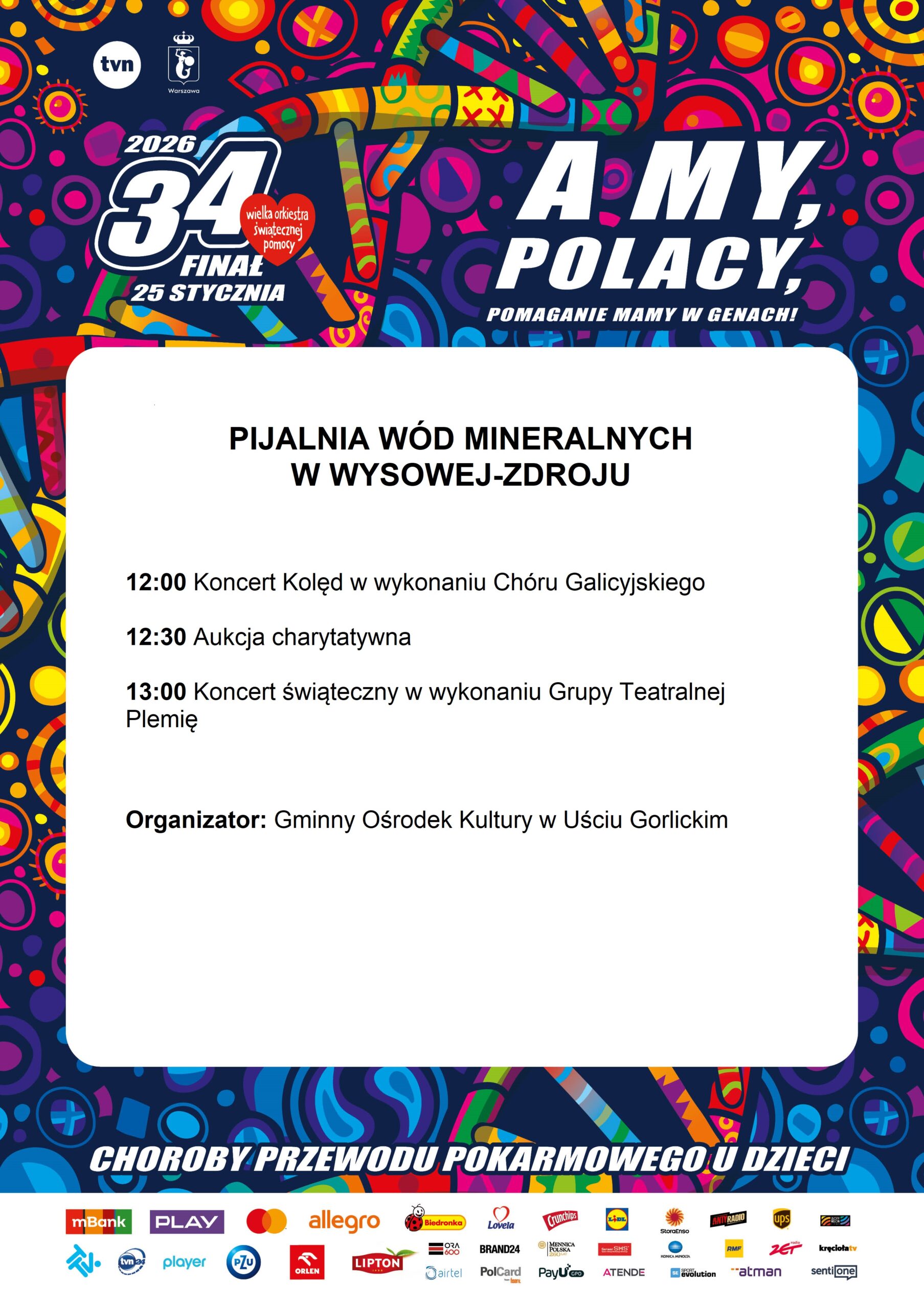 Plakat z programem WOŚP w Usciu.
