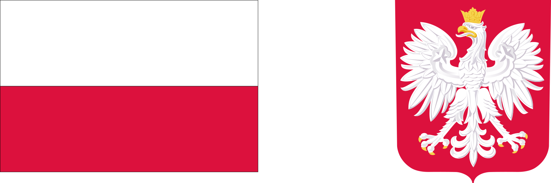 od lewej: Flaga Rzeczypospolitej Polskiej, Godło Rzeczypospolitej Polskiej