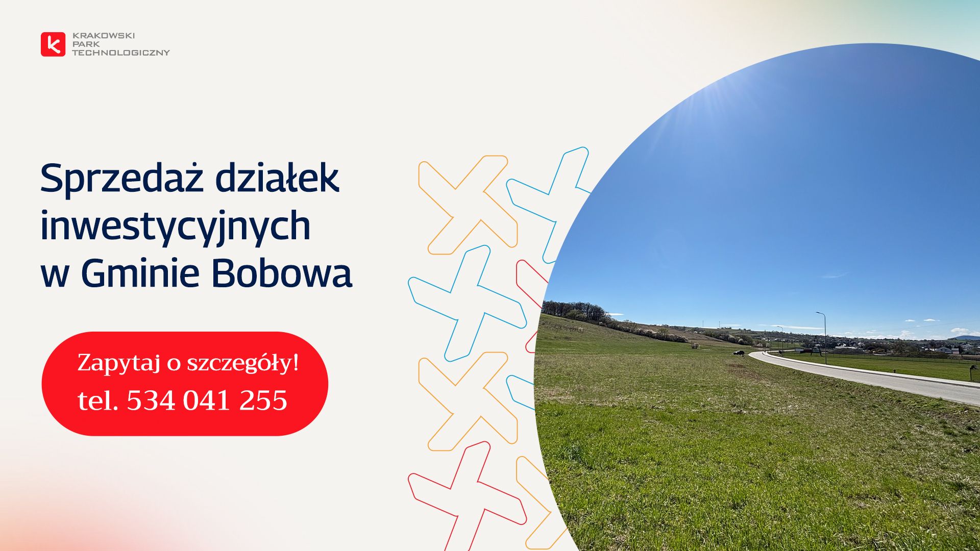 Baner z informacją o sprzedaży działek w Bobowej.