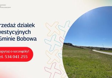 Baner z informacją o sprzedaży działek w Bobowej.