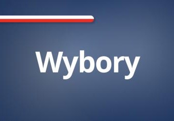 Napis Wybory na granatowym tle.