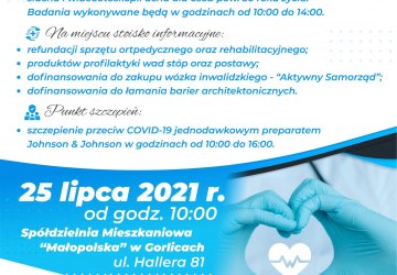 Plakat akcji na niebieskim tle z programem wydarzenia i logotypami organizatorów.