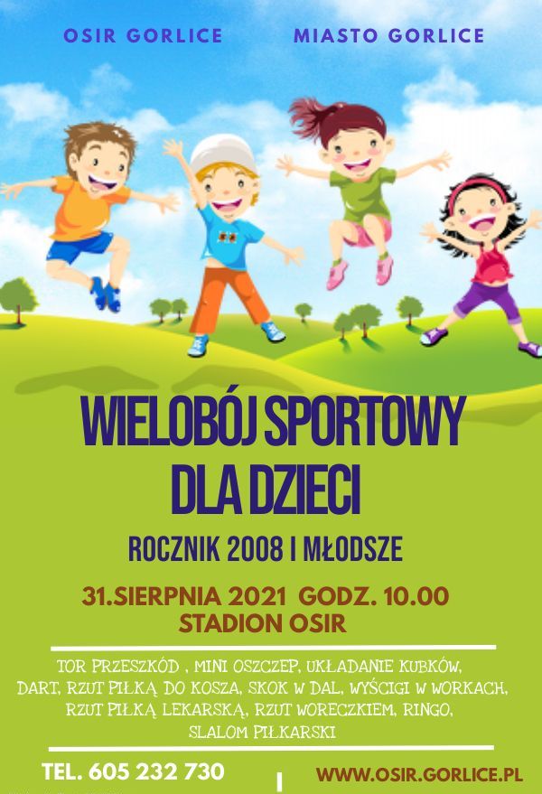 Plakat zapraszający na Gorlicki Wielobój Sportowy.