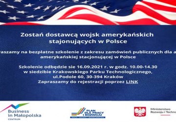 Baner zapraszający na szkolenie na niebieskim tle.