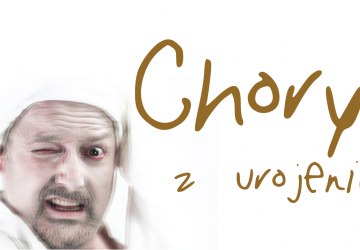 Niewyraźna twarz mężczyzny z napisem Chory z urojenia