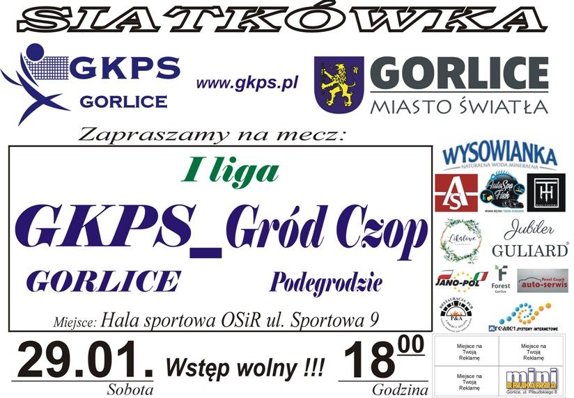 Plakat zapraszjący na mecz siatkarski.