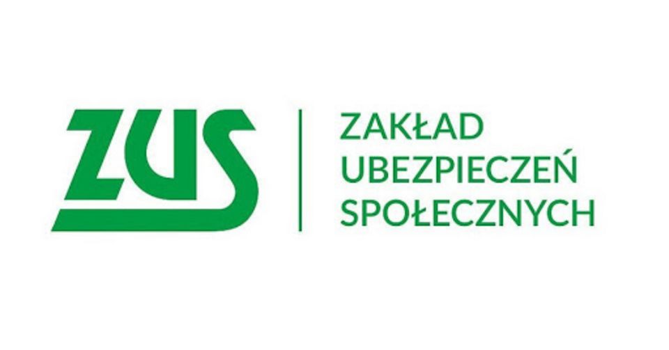 Logo ZUS - zielony napis na białym tle.