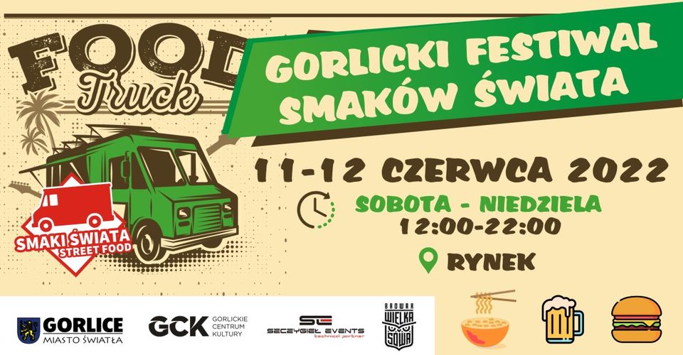 Baner zapraszający na Gorlicki Festiwal Smaków Świata.