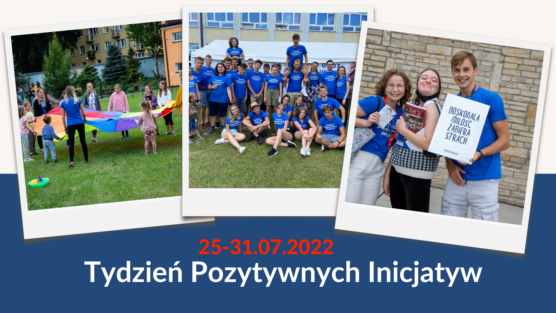 Plakat zapraszający na wydarzenie - 3 zdjęcia z poprzednich wydarzeń obok siebie.