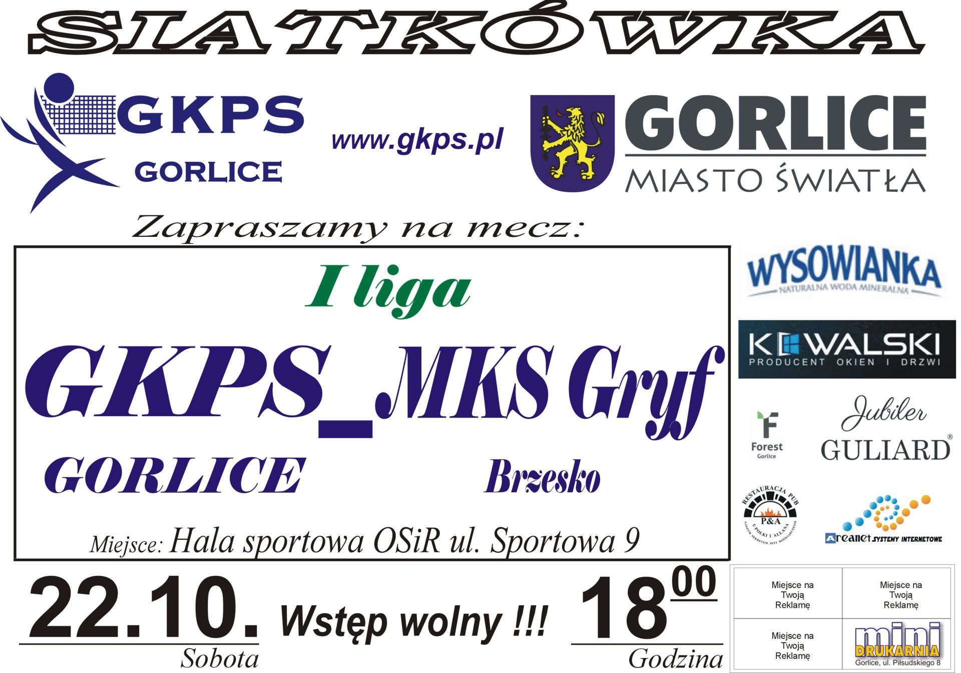 Plakat zapraszający na mecz.