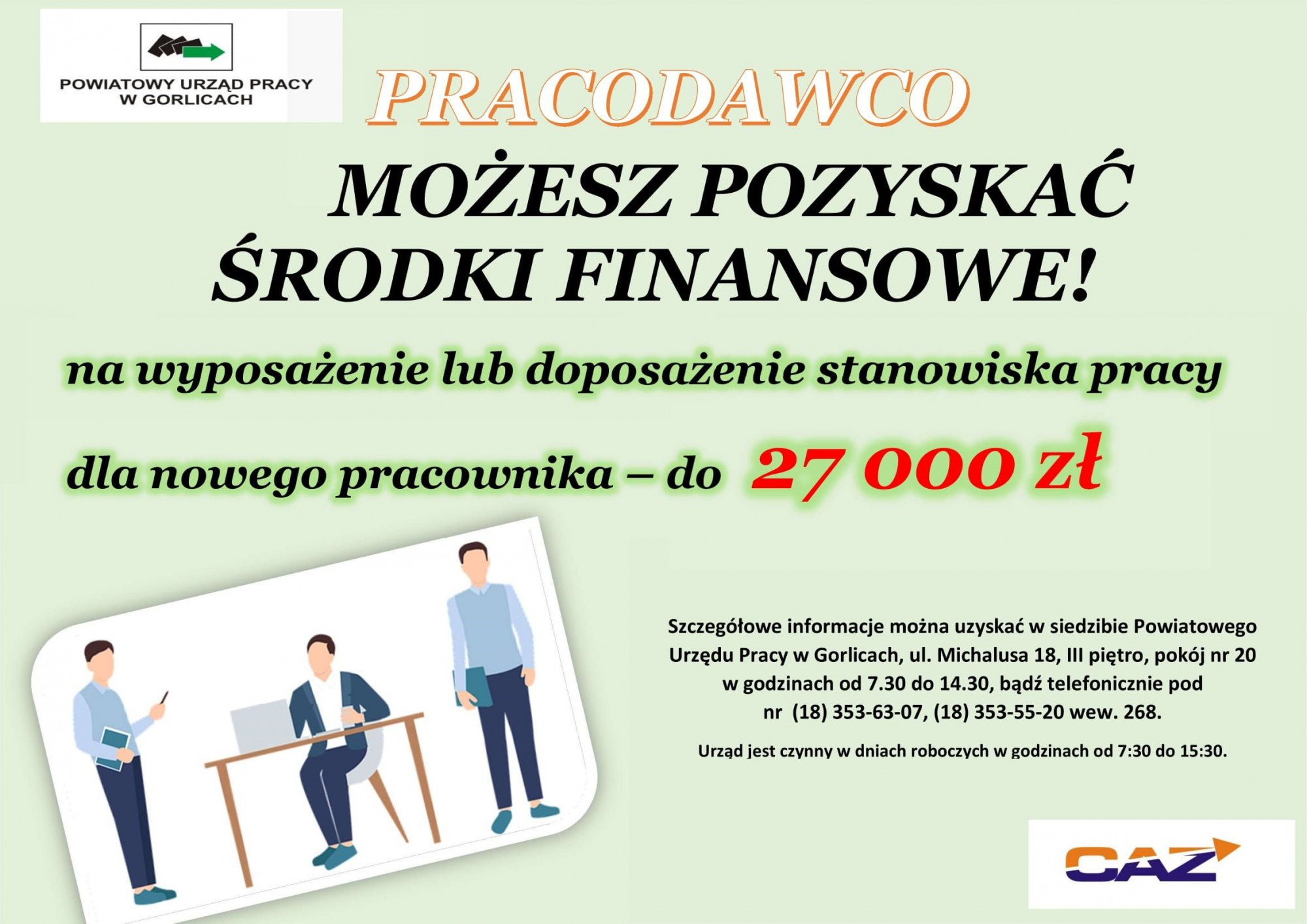 Baner z informacją o dotacji na wyposażenie miejsca pracy.