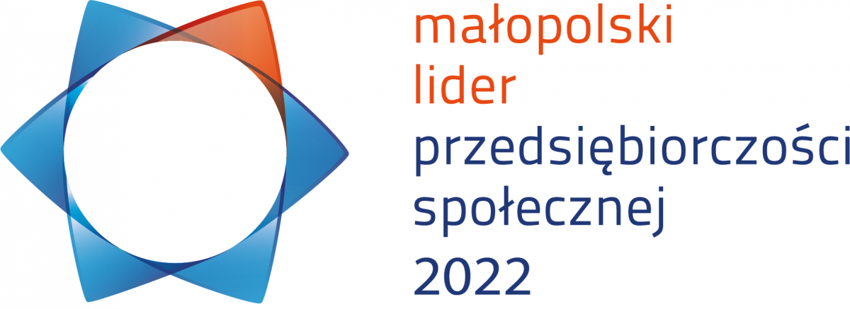 Baner z napisem:  Małopolski Lider Przedsiębiorczości Społecznej 2022
