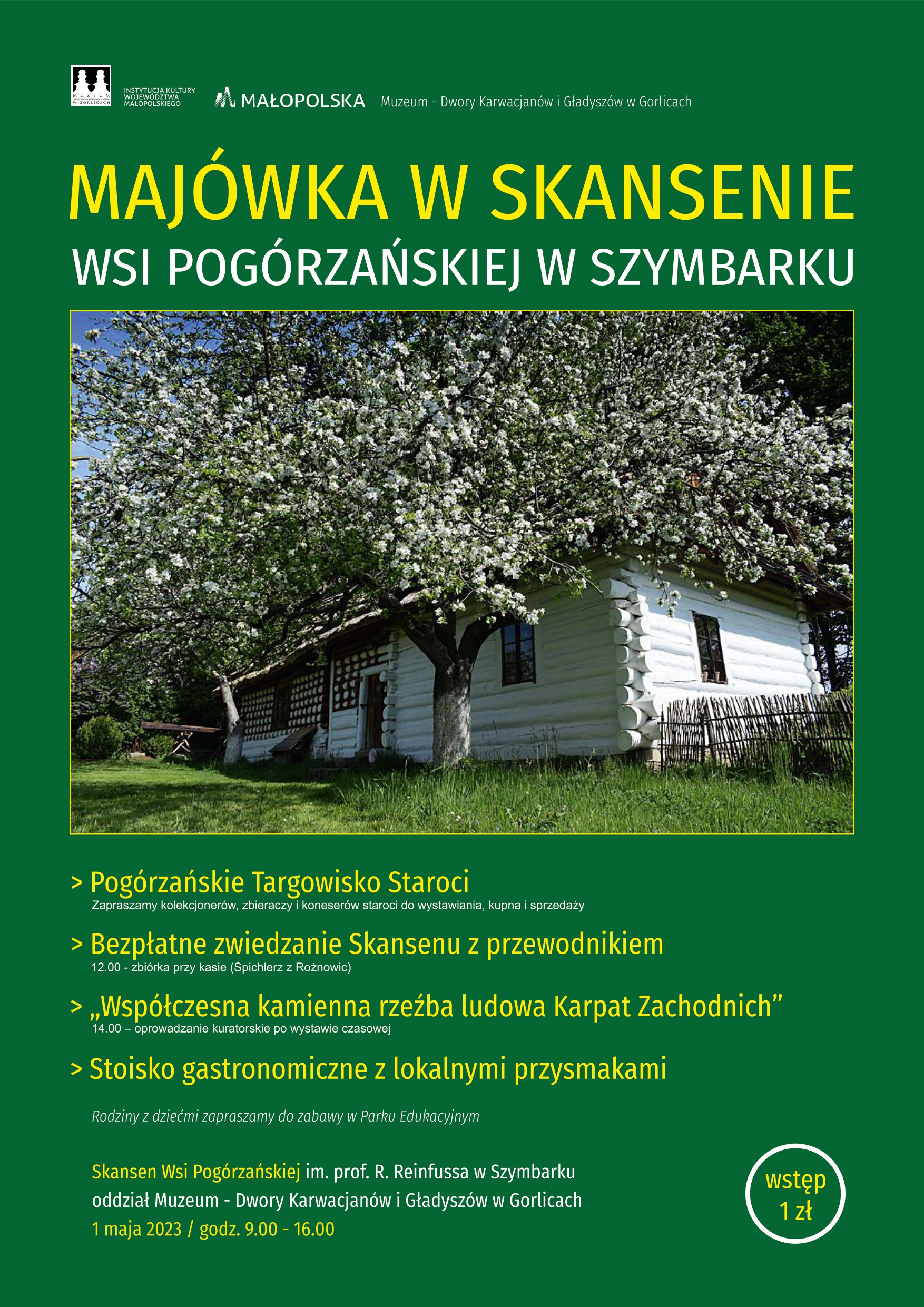 plakat Majówki w Skansenie Wsi Pogórzańskiej w Szymbarku