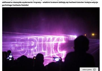 zrzut ekranu z artykułu zapraszającego na gorlicki Festiwal Światła