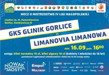 Plakat zapraszajacy na mecz GKS Glinika Gorlice.