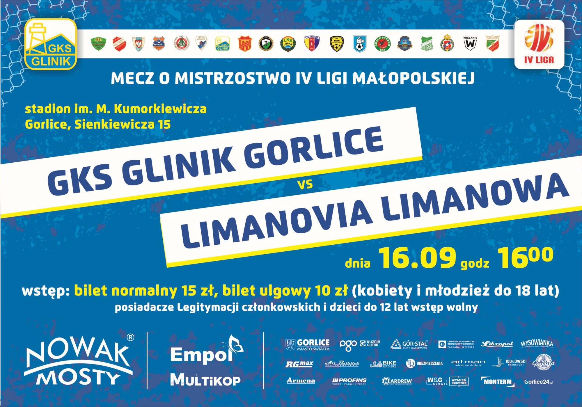 Plakat zapraszajacy na mecz GKS Glinika Gorlice.