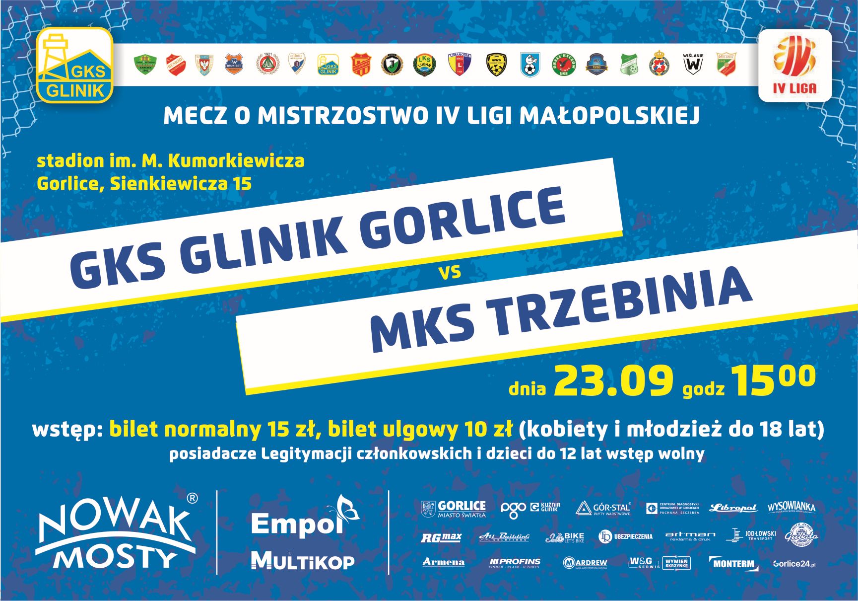 Plakat zapraszajacy na mecz GKS Glinika Gorlice.