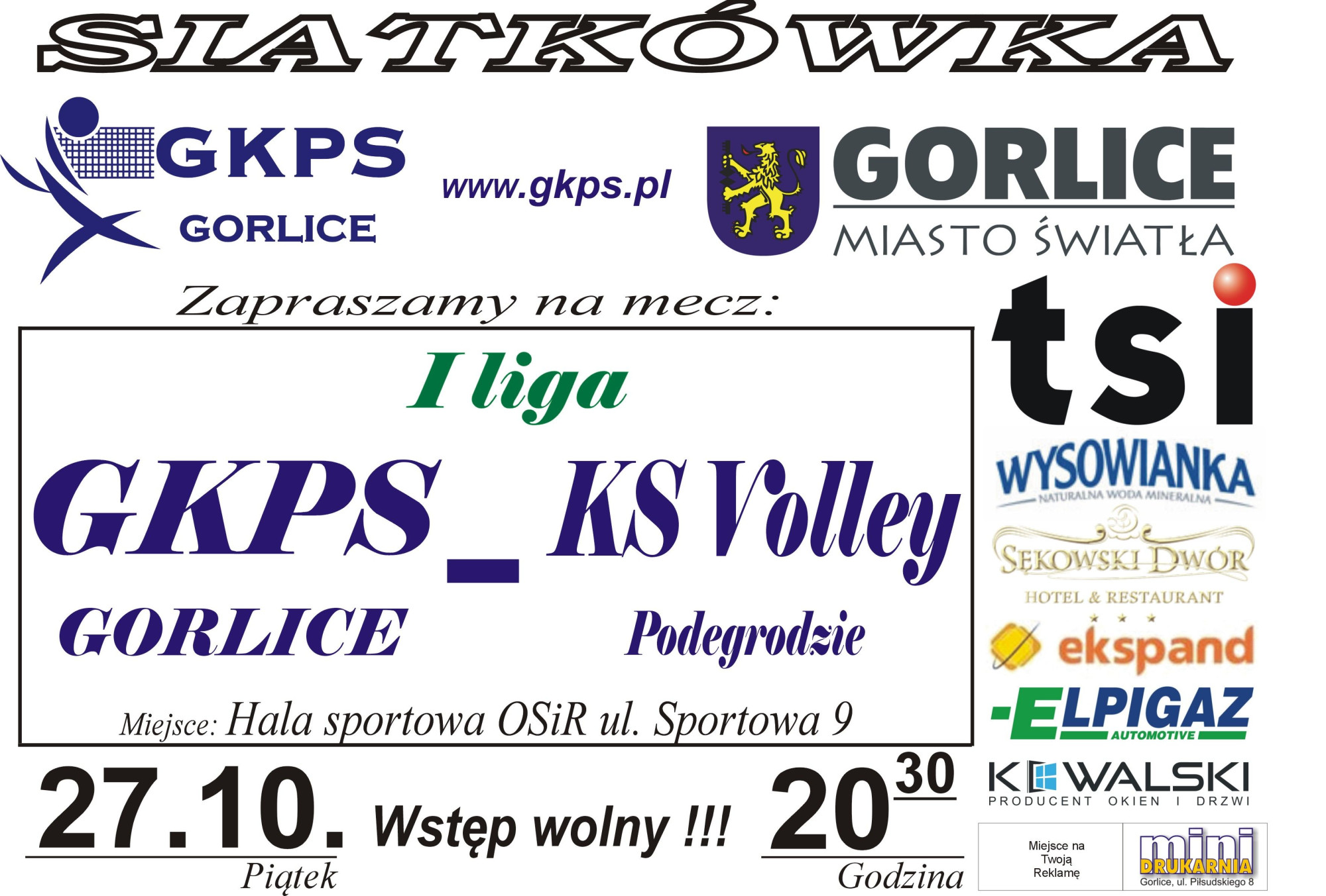 Plakat zapraszajacy na mecz GKPS Gorlice.