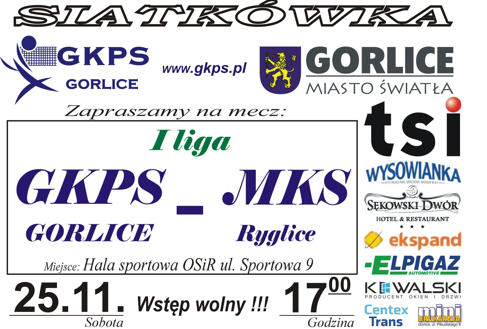 Plakat zapraszajacy na mecz GKPS Gorlice.