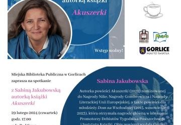 Plakat zapraszający na spotkanie w bibliotece.