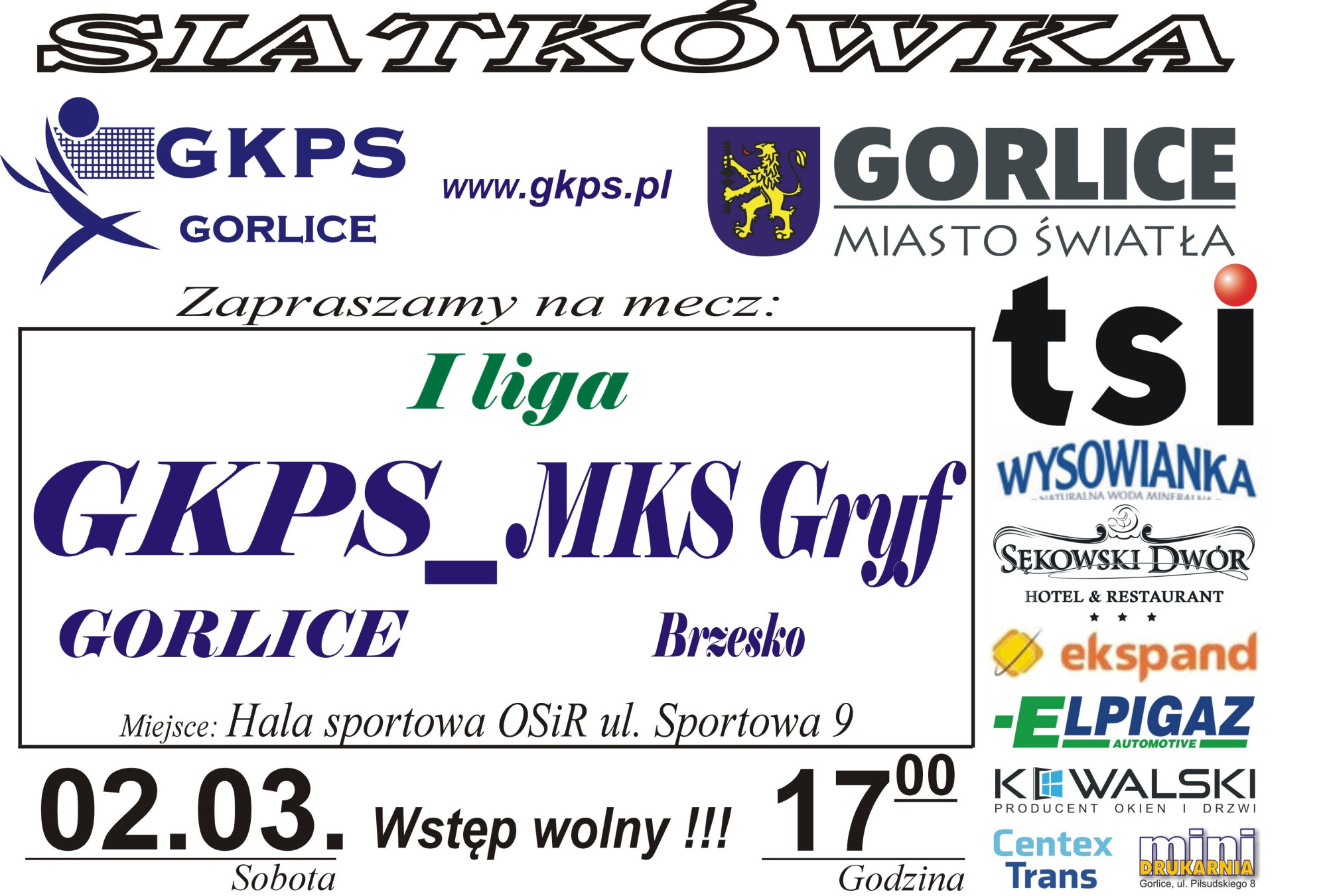 Plakat zapraszający na mecz siatkarski.