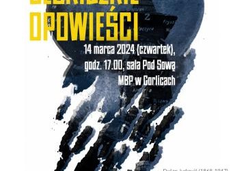 Plakat zapraszający na spotkanie w bibliotece.