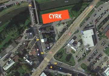 Mapa z zaznaczonym miejscem na cyrk.