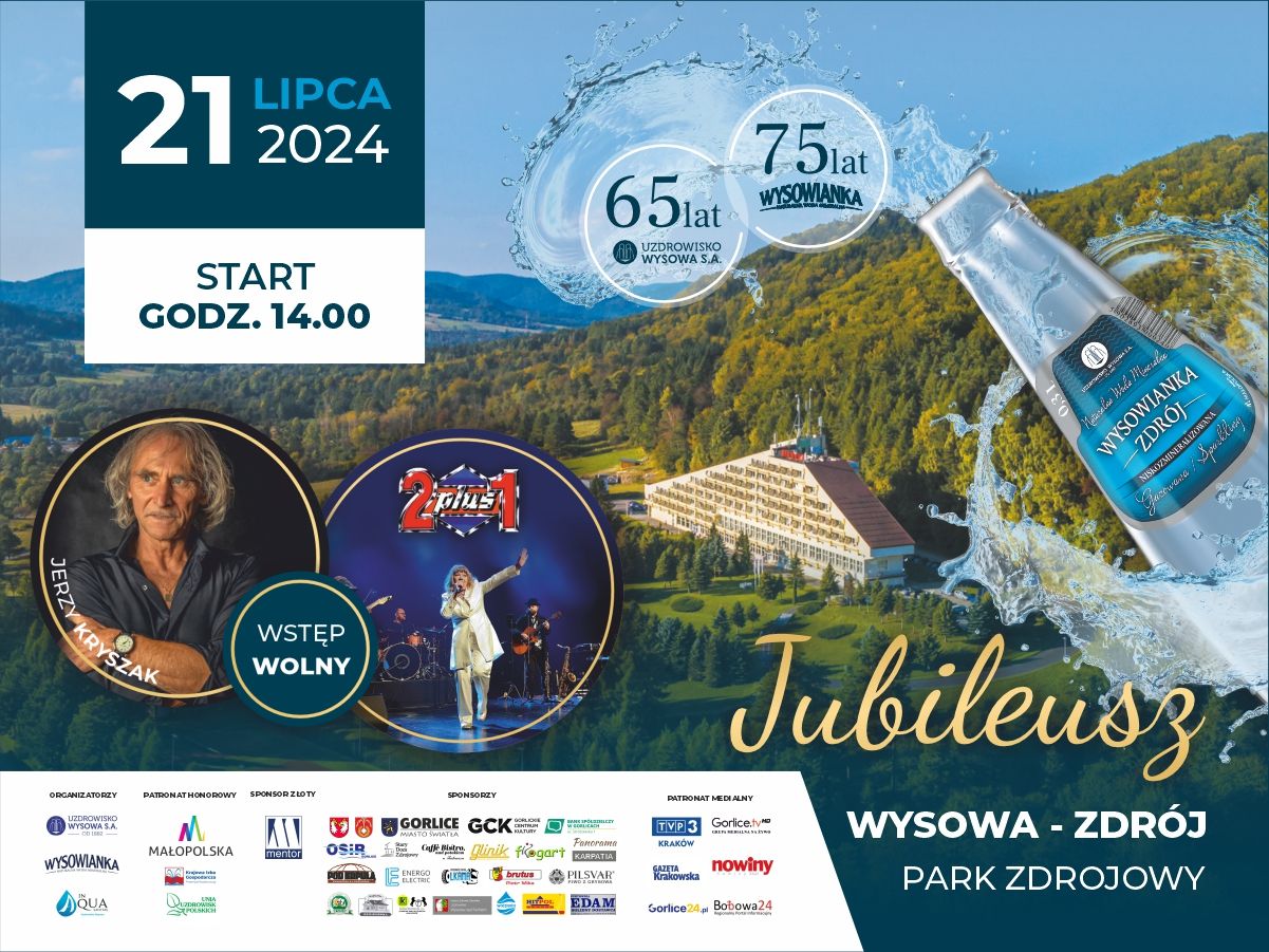 Grafika zapraszająca na jubileusz w Wysowej.