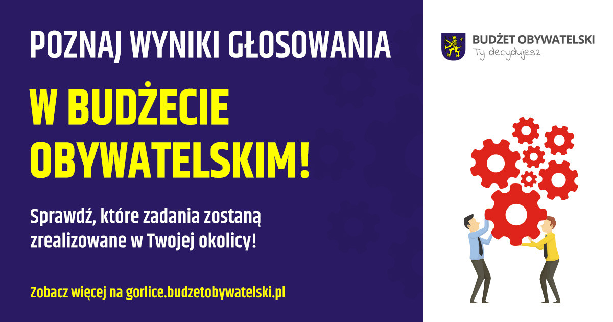 Plansza z napisem Wyniki głosowania w budżecie obywtelskim miasta Gorlice