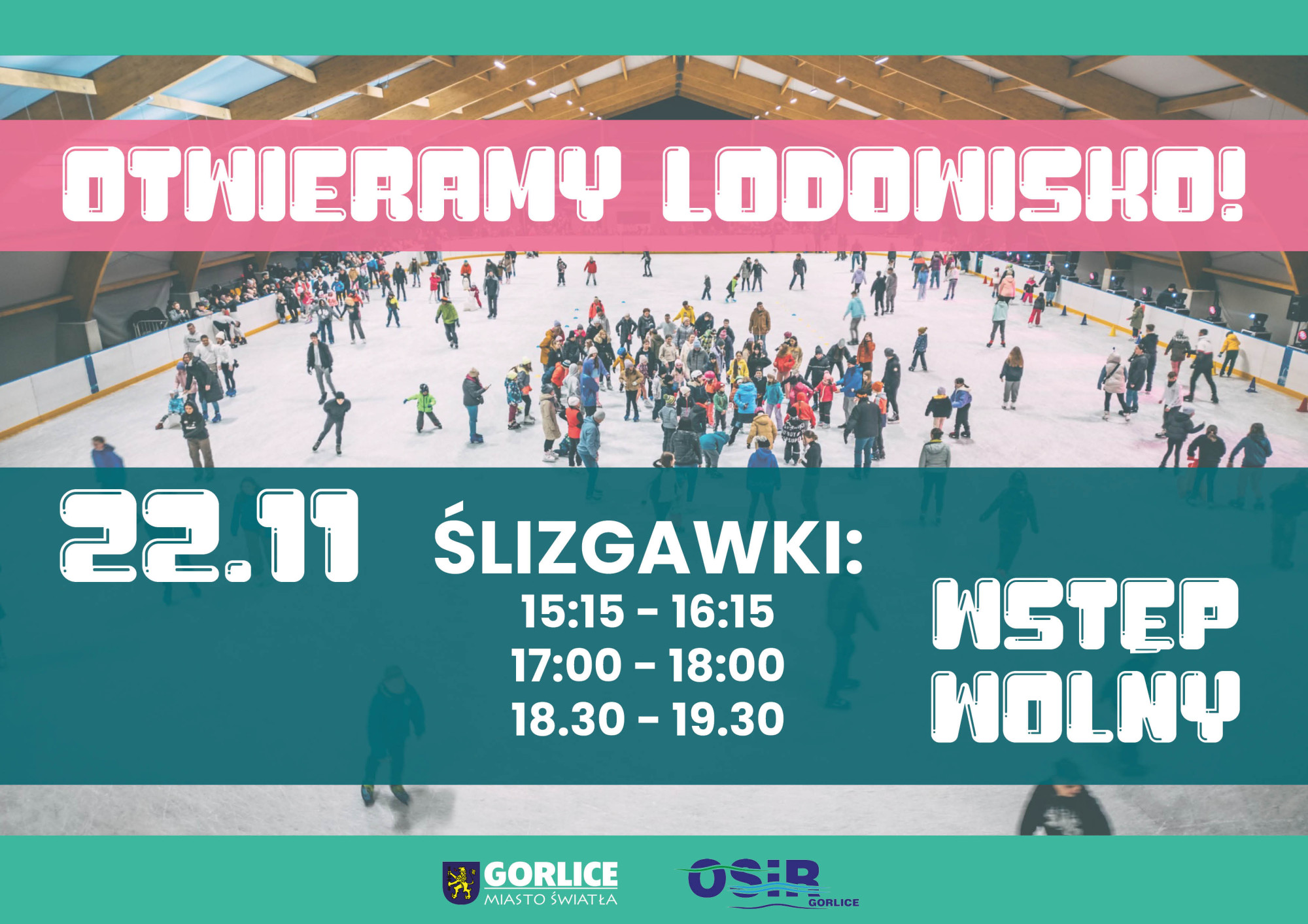 baner z zaproszeniem na lodowisko