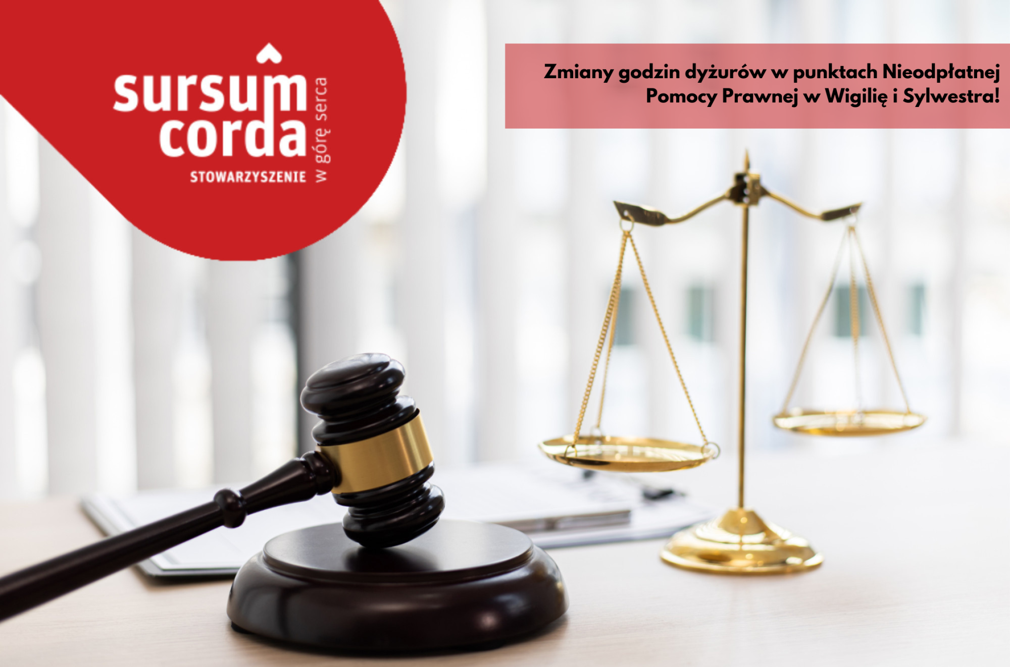 Zmiany godzin dyżurów w punktach Nieodpłatnej Pomocy Prawnej w Wigilię i Sylwestra