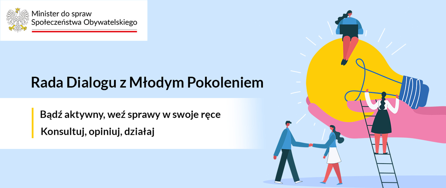 Baner z napisem: Rada Dialogu z Młodym Pokoleniem