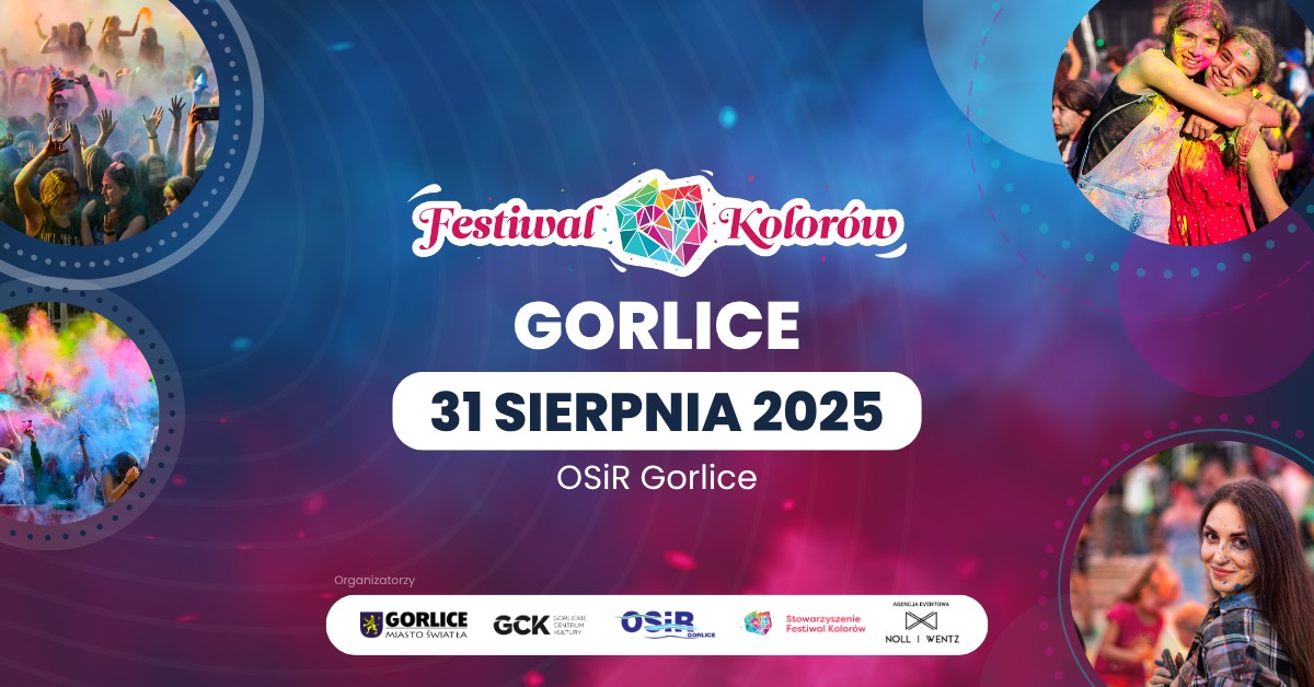 Baner z napisem Festiwal kolorów w Gorlicach 2025