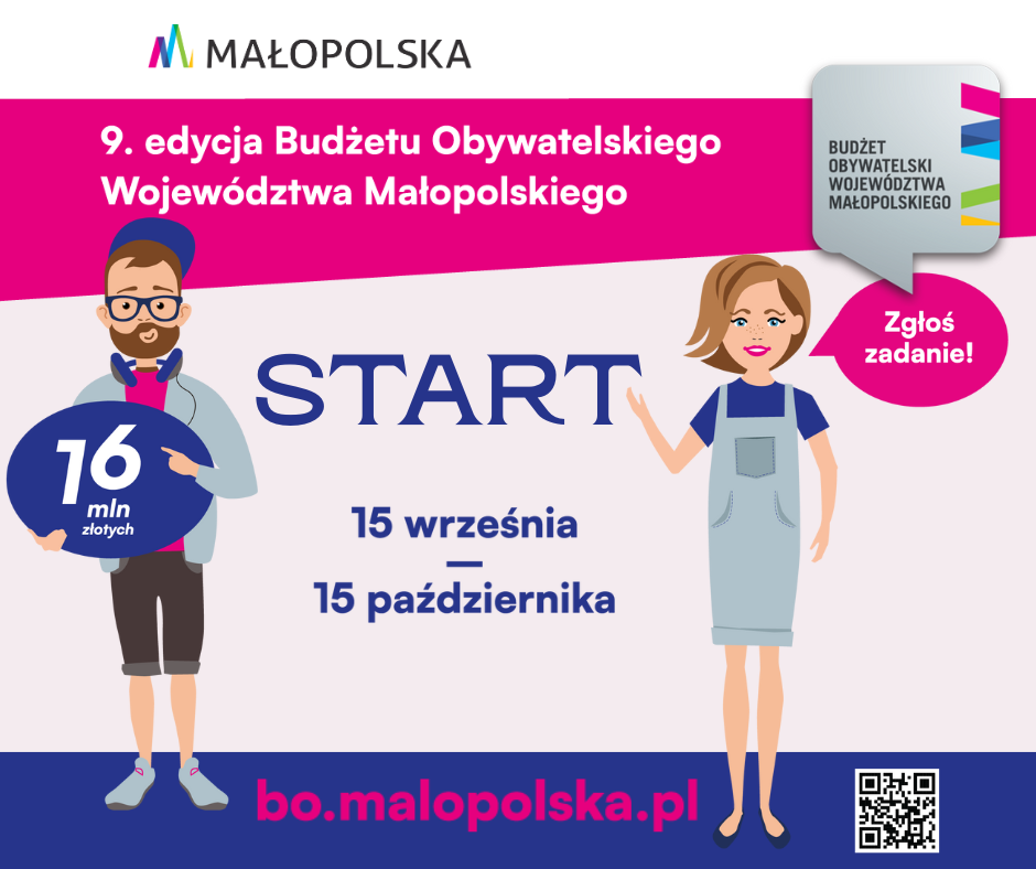 Rysunkowa grafika informująca o budżecie obywatelskim.